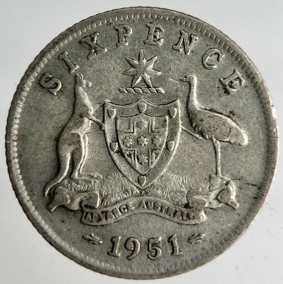 1951 Australia Sixpence Silver Coin | Fine Collectable Grade