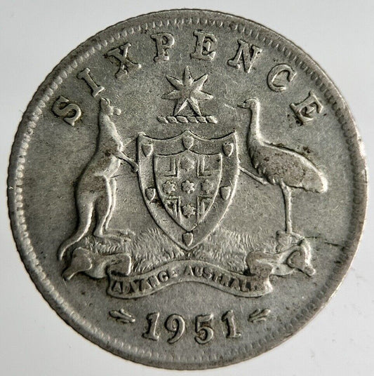 1951 Australia Sixpence Silver Coin | Fine Collectable Grade