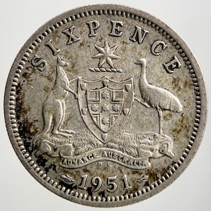 1951 Australia Sixpence Silver Coin | Fine Collectable Grade | a3447