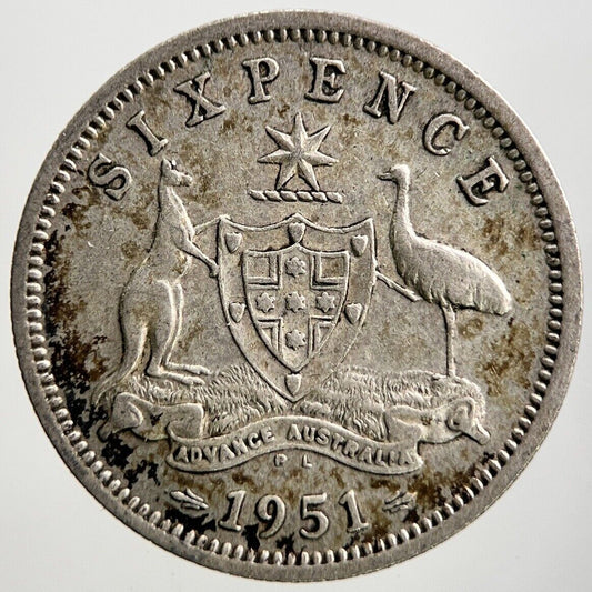 1951 Australia Sixpence Silver Coin | Fine Collectable Grade | a3447