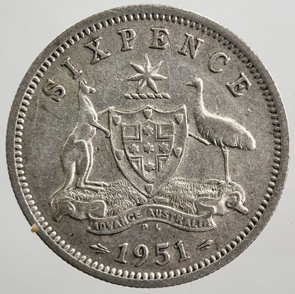 1951 Australia Sixpence Silver Coin | Fine Collectable Grade | a8004