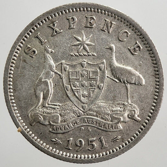 1951 Australia Sixpence Silver Coin | Fine Collectable Grade | a8004
