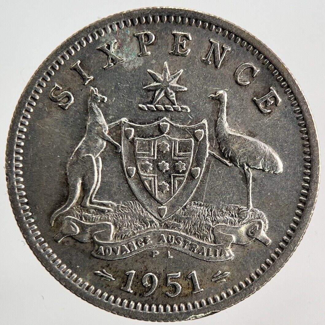 1951 Australia Sixpence Silver Coin | Fine Collectable Grade