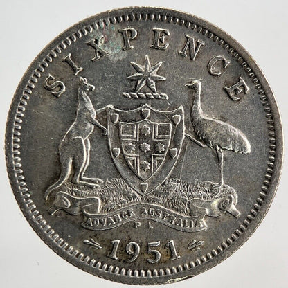 1951 Australia Sixpence Silver Coin | Fine Collectable Grade