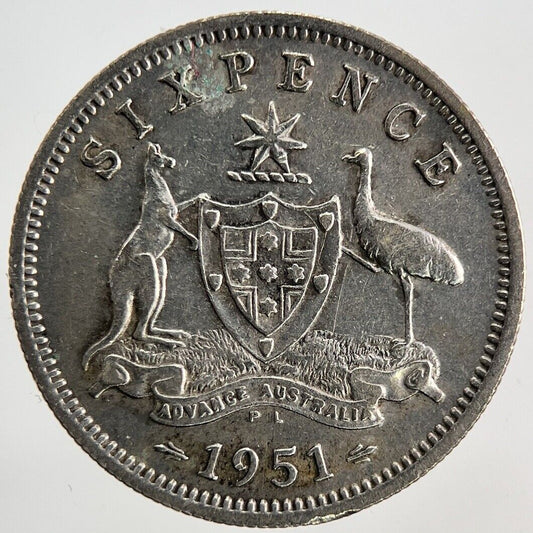 1951 Australia Sixpence Silver Coin | Fine Collectable Grade