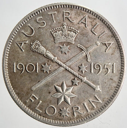 1951 Australia Florin Two Shillings Silver Coin | Very High Grade | a6858