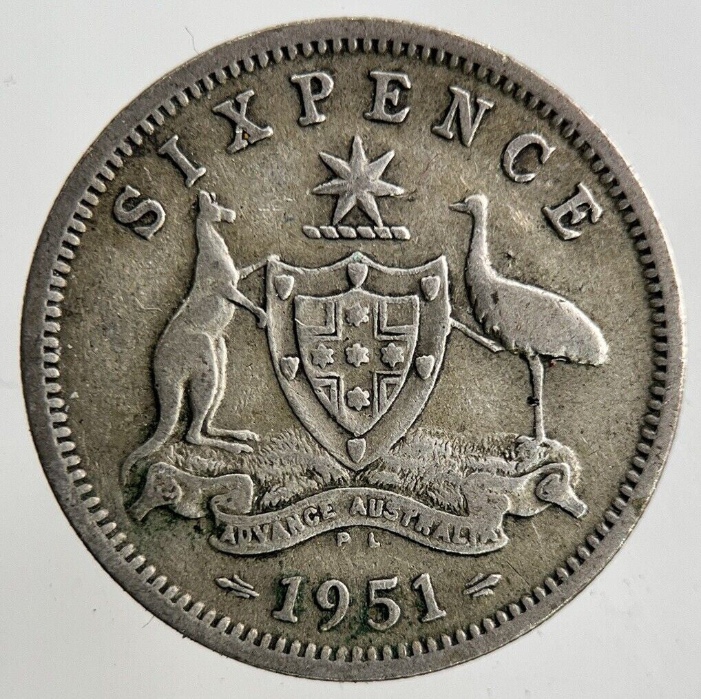 1951 Australia Sixpence Silver Coin | Fine Collectable Grade