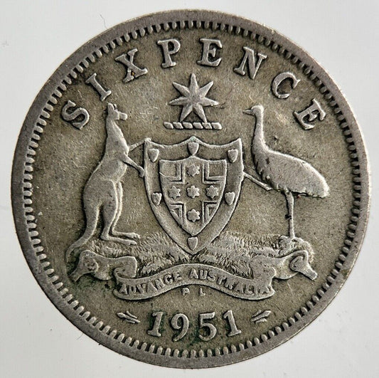 1951 Australia Sixpence Silver Coin | Fine Collectable Grade