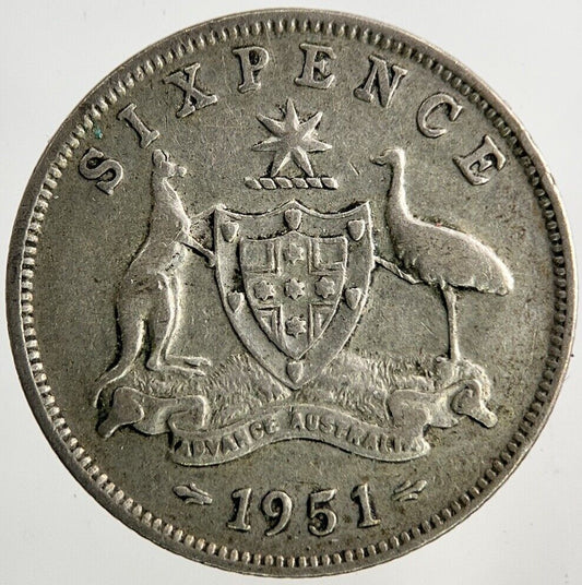 1951 Australia Sixpence Silver Coin | Fine Collectable Grade