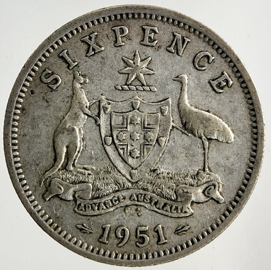 1951 Australia Sixpence Silver Coin | Fine Collectable Grade