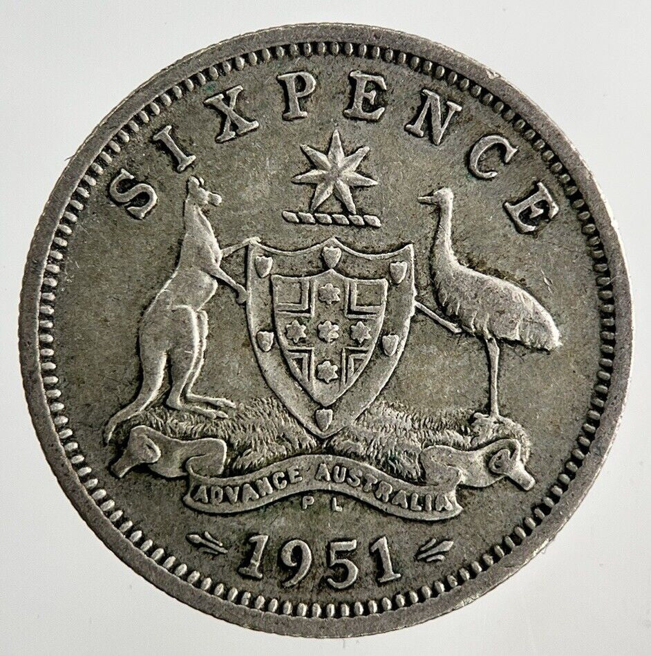 1951 Australia Sixpence Silver Coin | Fine Collectable Grade