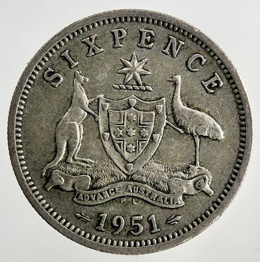 1951 Australia Sixpence Silver Coin | Fine Collectable Grade