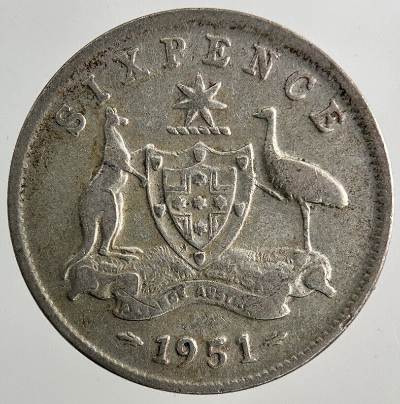 1951 Australia Sixpence Silver Coin | Fine Collectable Grade