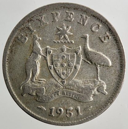 1951 Australia Sixpence Silver Coin | Fine Collectable Grade