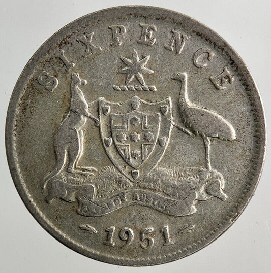 1951 Australia Sixpence Silver Coin | Fine Collectable Grade
