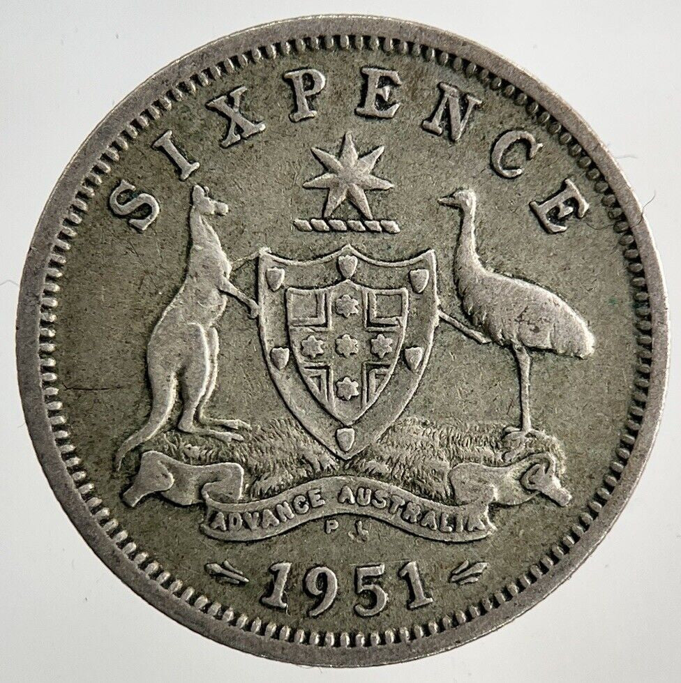 1951 Australia Sixpence Silver Coin | Fine Collectable Grade