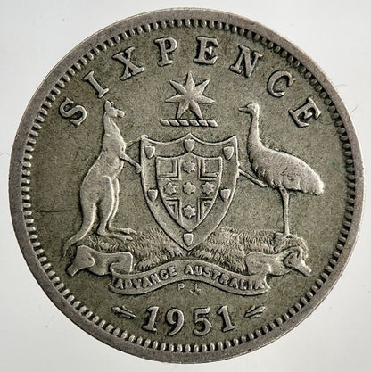 1951 Australia Sixpence Silver Coin | Fine Collectable Grade