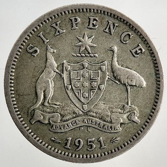 1951 Australia Sixpence Silver Coin | Fine Collectable Grade
