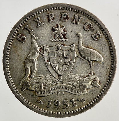 1951 Australia Sixpence Silver Coin | Fine Collectable Grade