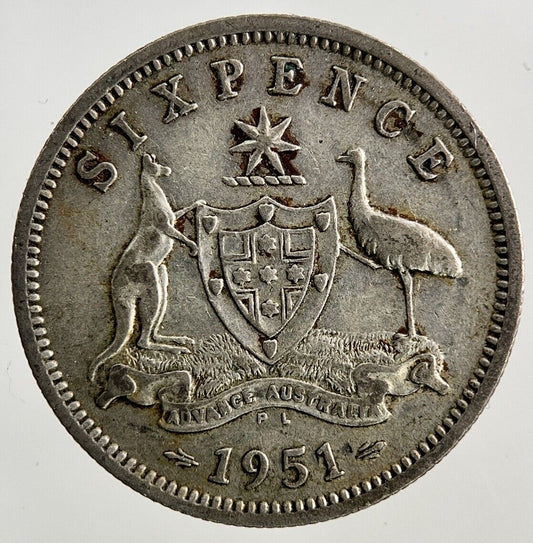 1951 Australia Sixpence Silver Coin | Fine Collectable Grade