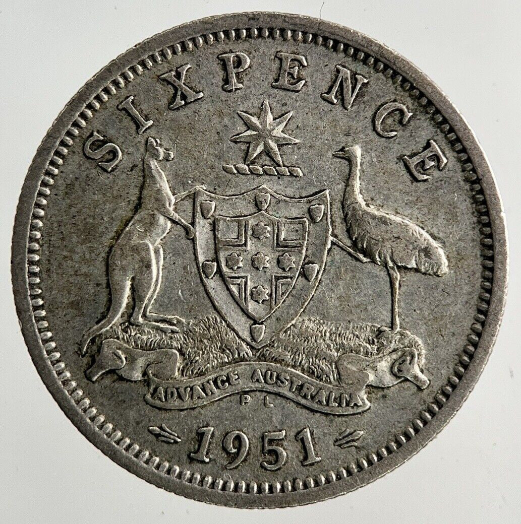 1951 Australia Sixpence Silver Coin | Fine Collectable Grade