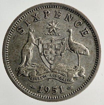 1951 Australia Sixpence Silver Coin | Fine Collectable Grade