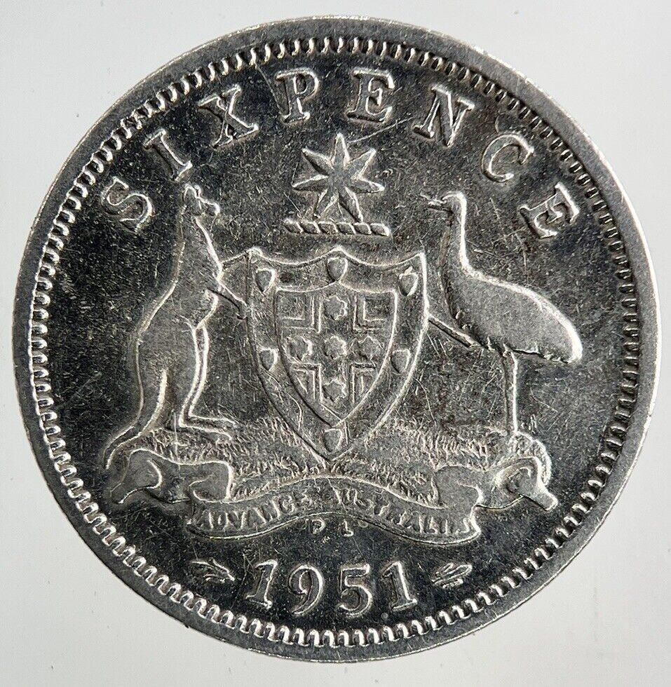 1951 Australia Sixpence Silver Coin | Fine Collectable Grade
