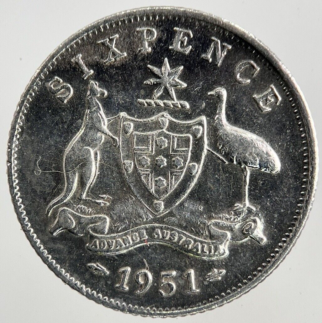 1951 Australia Sixpence Silver Coin | Fine Collectable Grade
