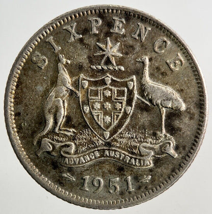 1951 Australia Sixpence Silver Coin | Fine Collectable Grade