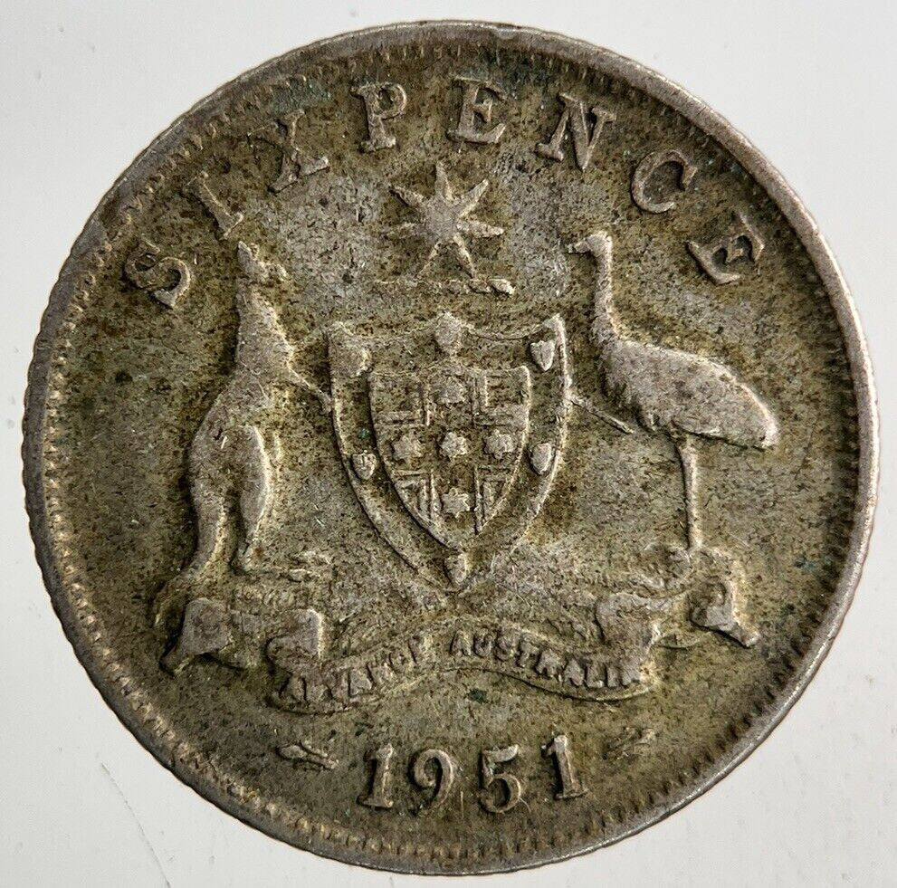 1951 Australia Sixpence Silver Coin | Fine Collectable Grade
