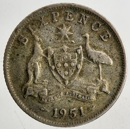 1951 Australia Sixpence Silver Coin | Fine Collectable Grade