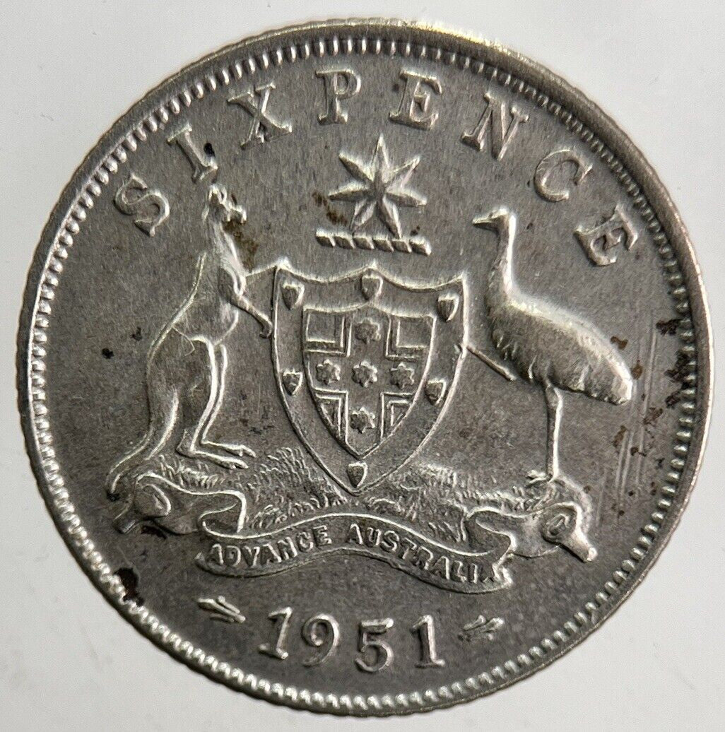 1951 Australia Sixpence Silver Coin | Fine Collectable Grade | a5471