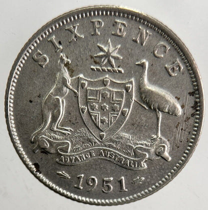 1951 Australia Sixpence Silver Coin | Fine Collectable Grade | a5471