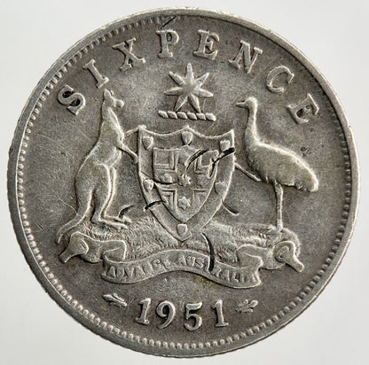 1951 Australia Sixpence Silver Coin | Fine Collectable Grade