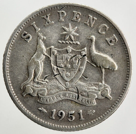 1951 Australia Sixpence Silver Coin | Fine Collectable Grade