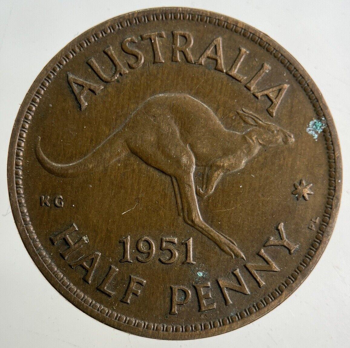 1951 Australia Half-Penny Coin | Fine Collectable Grade