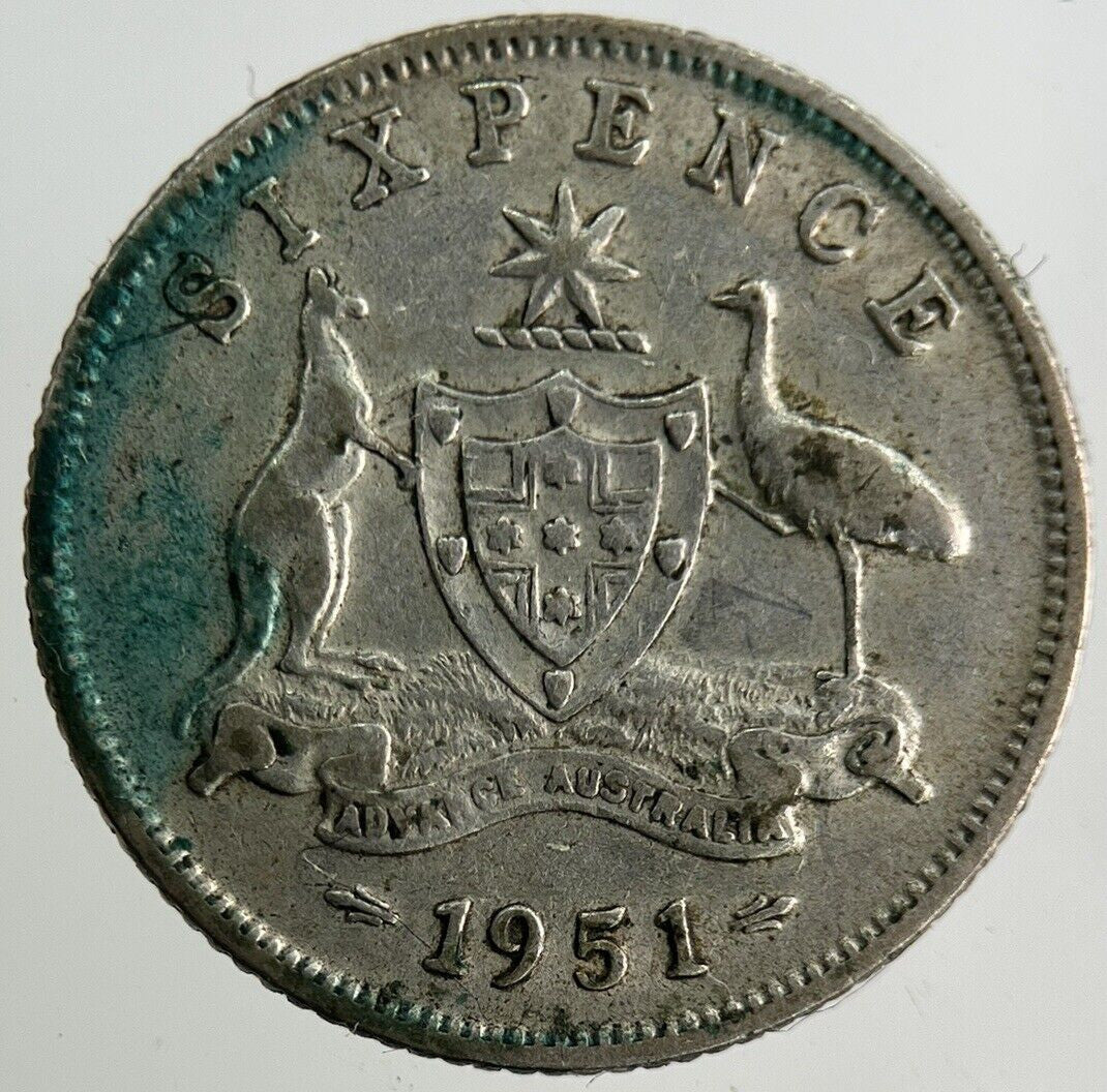 1951 Australia Sixpence Silver Coin | Fine Collectable Grade