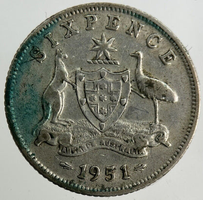 1951 Australia Sixpence Silver Coin | Fine Collectable Grade