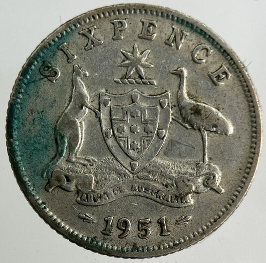 1951 Australia Sixpence Silver Coin | Fine Collectable Grade