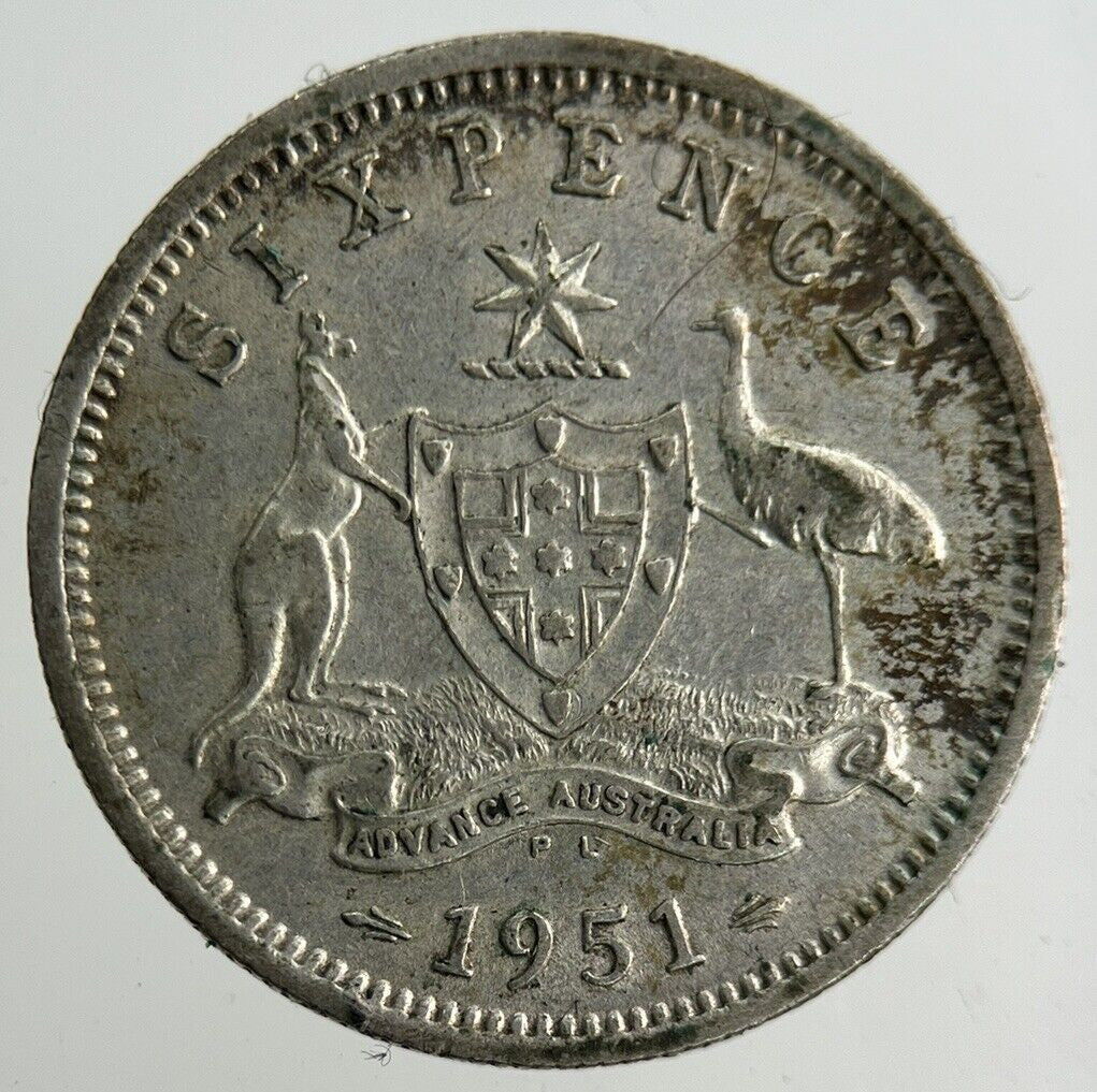 1951 Australia Sixpence Silver Coin | Fine Collectable Grade