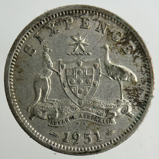 1951 Australia Sixpence Silver Coin | Fine Collectable Grade