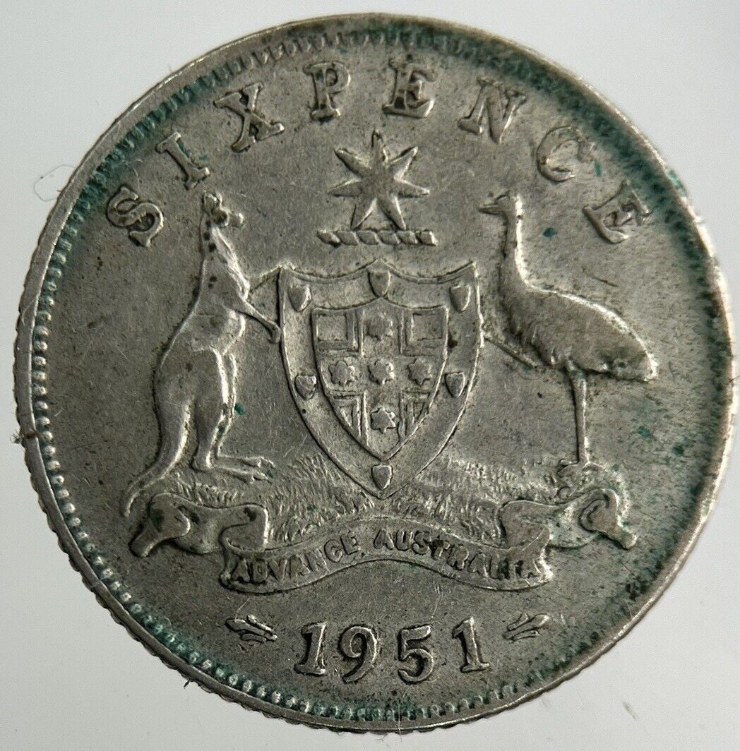 1951 Australia Sixpence Silver Coin | Fine Collectable Grade