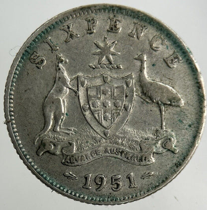 1951 Australia Sixpence Silver Coin | Fine Collectable Grade