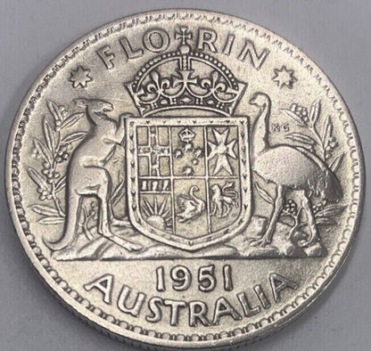 1951 Australia Florin Silver Coin | Fine Collectable Grade | a236