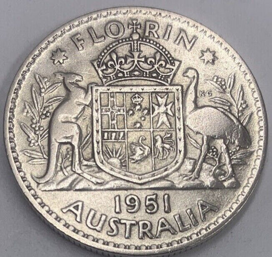 1951 Australia Florin Silver Coin | Fine Collectable Grade | a236