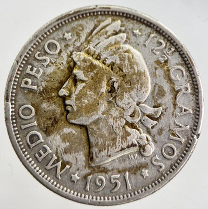 1951 Dominican Republic 1/2 Medio Peso Silver Coin | Collectable Grade | a8934