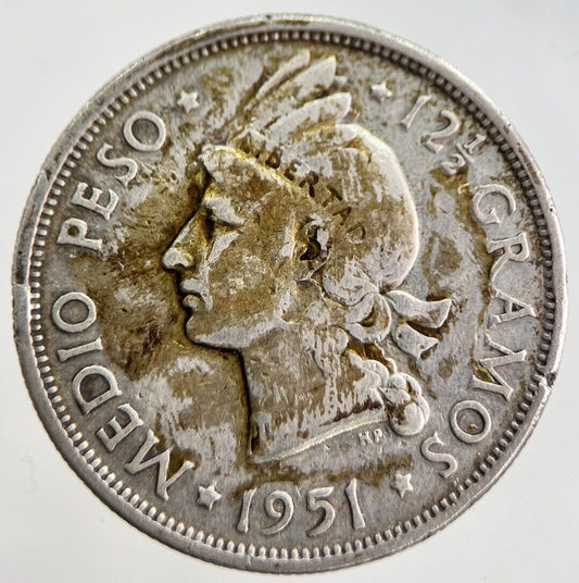 1951 Dominican Republic 1/2 Medio Peso Silver Coin | Collectable Grade | a8934
