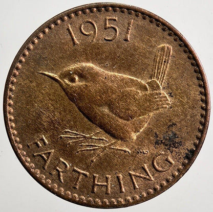 1951 George VI Wren Farthing Coin | Very High Grade | a5965