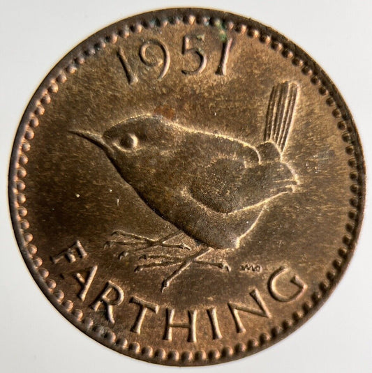 1951 George VI Wren Farthing Coin | Very High Grade
