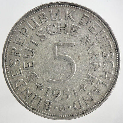 1951-G Germany 5 Mark Silver Coin | Fine Collectable Grade